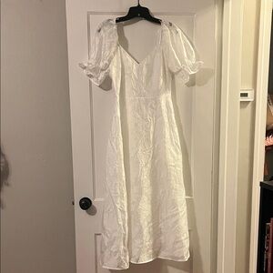 Elegant White Puff Sleeve Dress